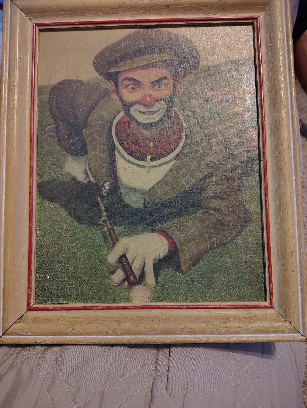 Leslie Emerywood Vintage Humor Clown Golfer Art Print in Brown and Green